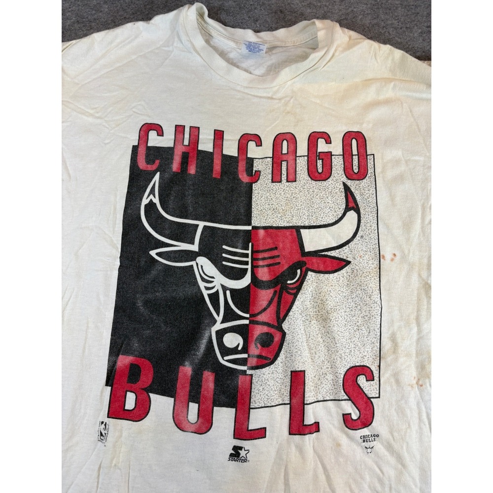 Vintage Chicago Bulls NBA Shirt Mens 2XL White Graphic Starter Basketball Tee